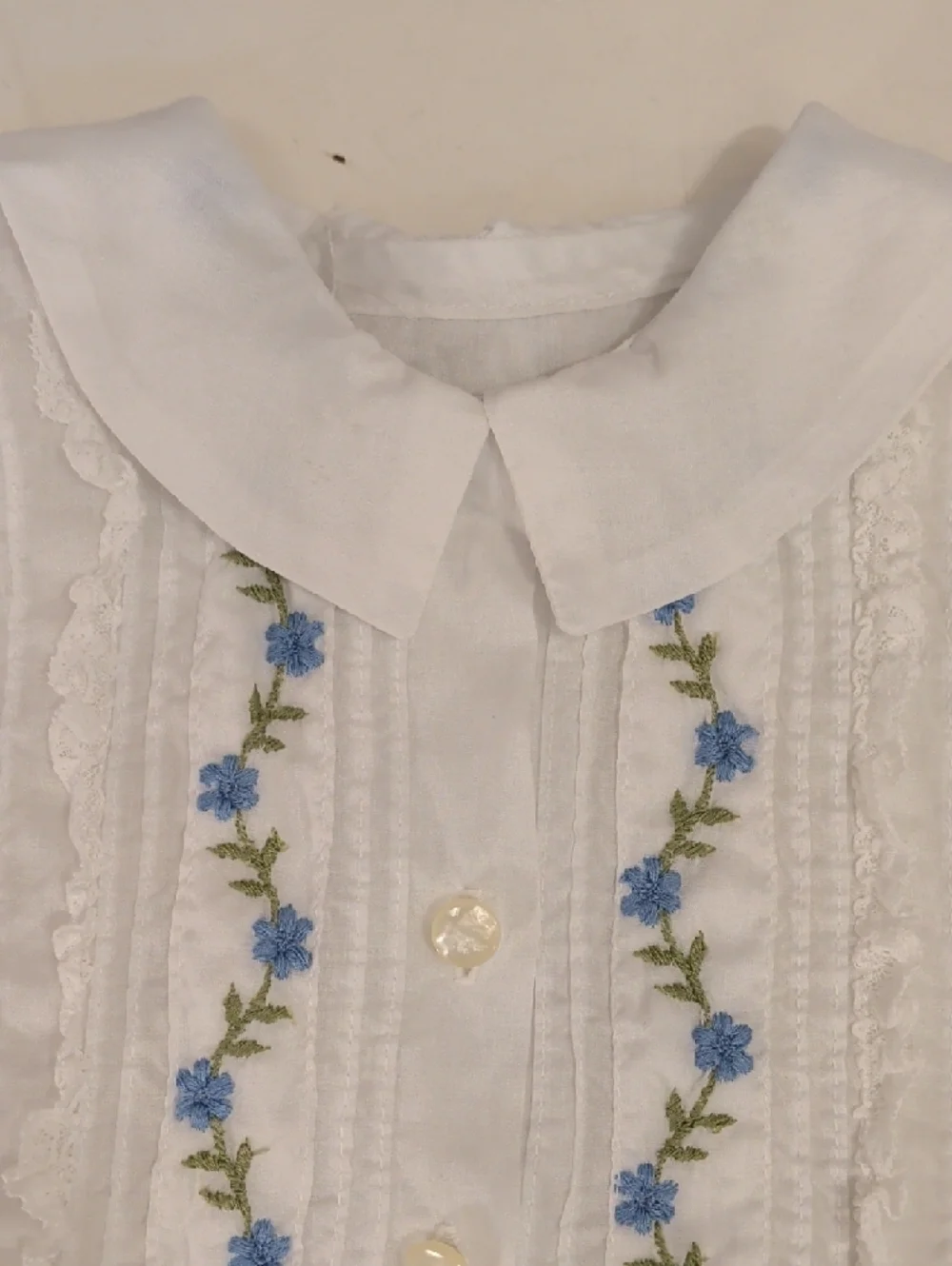 Vintage 50s White Sleeveless Midi Dress Blue Floral Embroidery Fit & Flare SeeMs - Picture 14 of 14